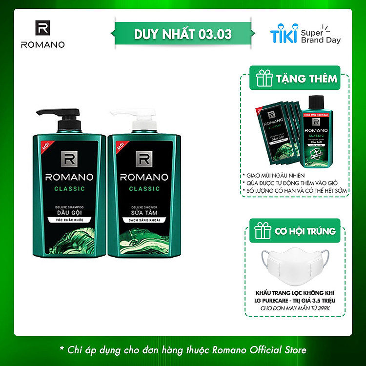 Combo Dầu gội và Sữa tắm Romano Classic cổ điển lịch lãm 650gr/chai