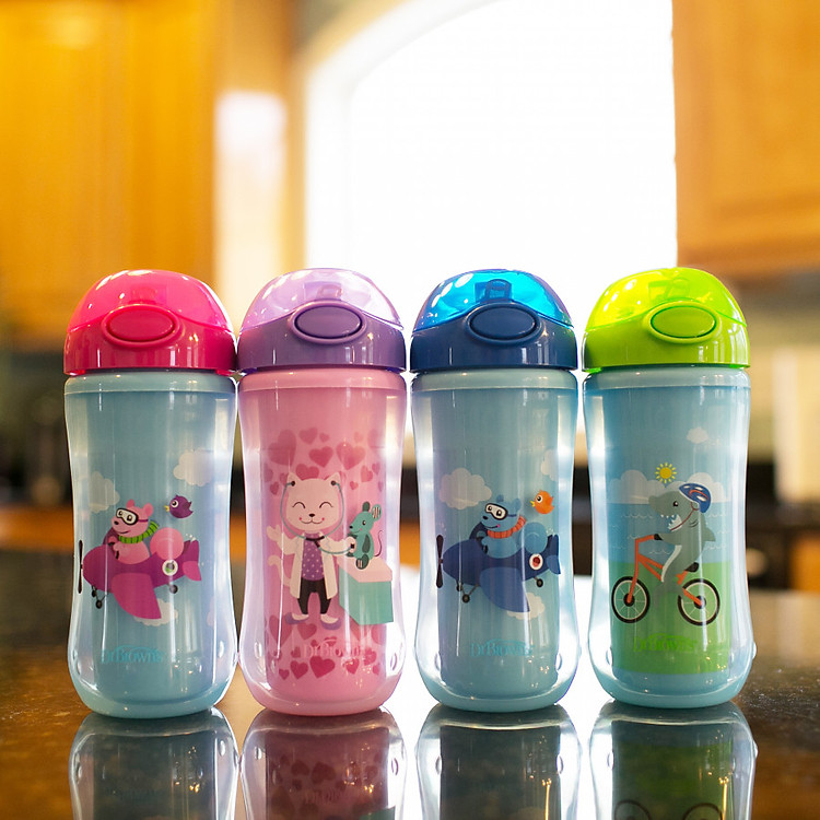 Bình uống giữ nhiệt đầu ống hút silicons 300ml Dr Brown's nhiều màu (12m+)