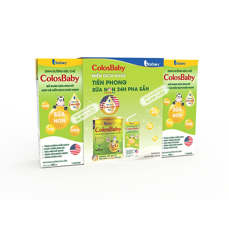 Lốc 4 hộp Sữa bột pha sẵn ColosBaby 180ml/hộp