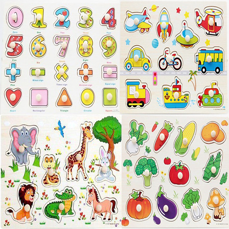 Combo 4 bảng đồ chơi ghép gỗ có núm cho bé