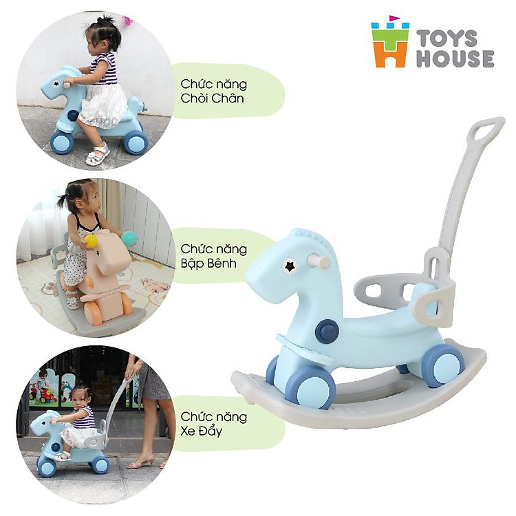 Ngựa bập bênh kiêm xe đẩy bé đi chơi - xe chòi chân hình ngựa - 3 trong 1 Toyshouse - TH520-RH02
