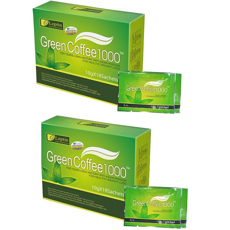 Combo 2 hộp cà phê xanh hỗ trợ giảm cân tan mỡ chính hãng của mỹ Green leptin 1000 ( 18 gói/ hộp)