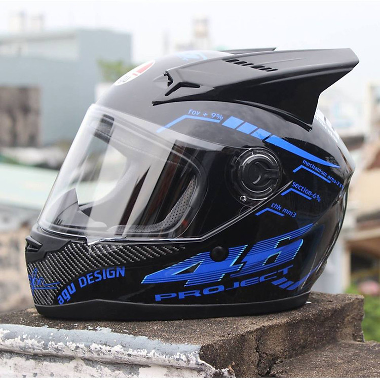 Mũ Bảo Hiểm Phượt Fullface AGU 46 Xanh dương Kèm Sừng