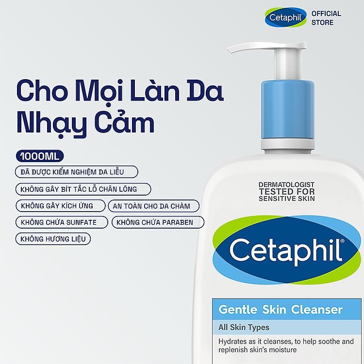 Sữa rửa mặt dịu lành cho da nhạy cảm Cetaphil Gentle Skin Cleanser 1000ml