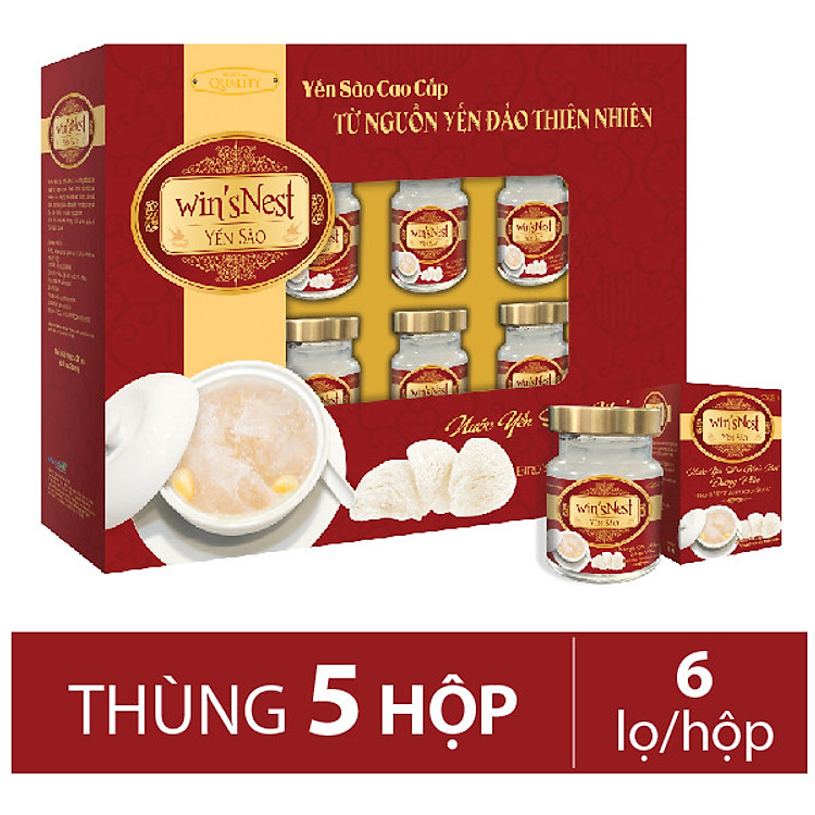 Thùng 5 Hộp Nước Yến Sào win'sNest Đường Phèn (6 Lọ x 70ml / Hộp)