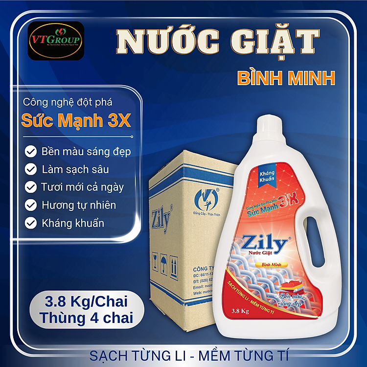 Nước Giặt Zily 3.8 Kg (4 Chai/thùng) - Tặng 5 Dây Xả Vải Zily ( 10 Gói/Dây )