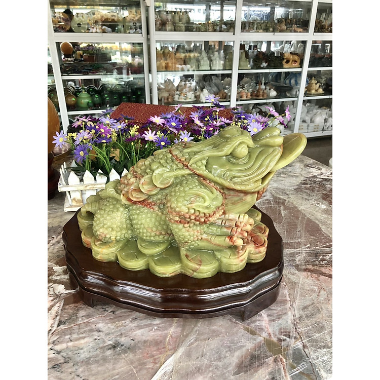 Tượng Cóc Ba Chân, Cóc Ngậm Tiền, Thiềm Thừ phong thủy chiêu tài lộc đá ngọc Onyx - Dài 20 cm