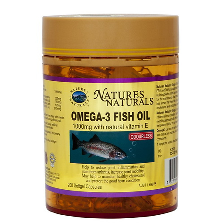 Natures Naturals Omega 3 Fish Oil 1000mg - Viên Uống Dầu Cá Hồi 1000mg Với Vitamin E 200 Viên