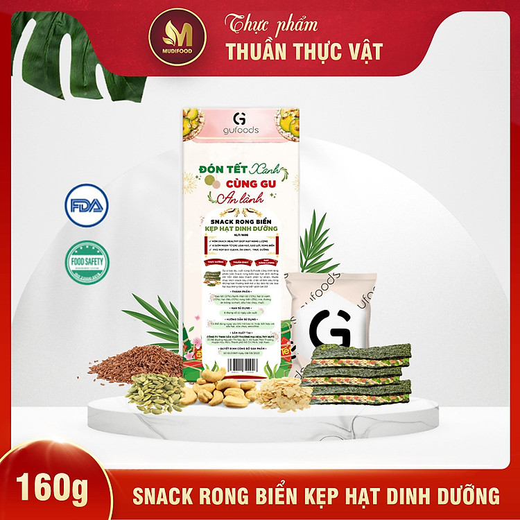 Snack Rong Biển Kẹp Hạt Dinh Dưỡng GUfoods - Nạp Nhanh Năng Lượng, Hương Vị Độc Đáo, Ăn Vặt Healthy, Eat Clean, Thực Dưỡng, Thuần Chay