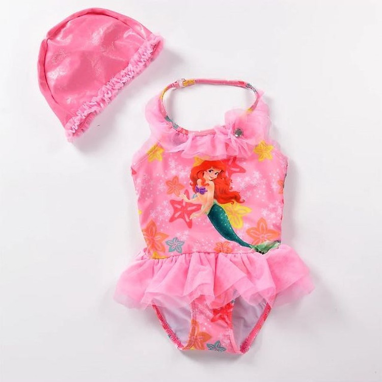 Đồ bơi liền thân, bikini nàng tiên cá kèm mũ bơi cho bé gái