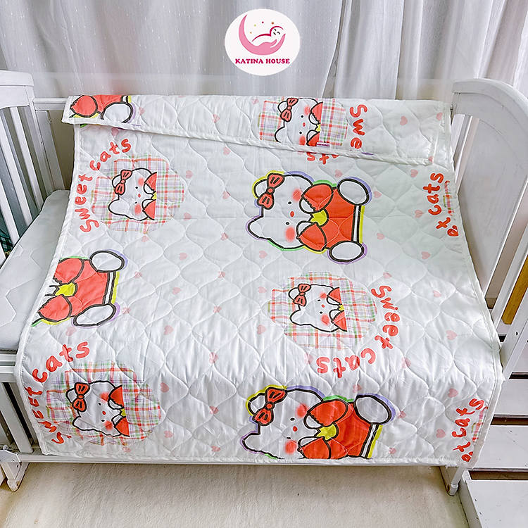 Mền cho bé đi học Katina House, 1mx1m5 vải cotton mềm mát, thấm hút tốt, nhiều họa tiết đáng yêu