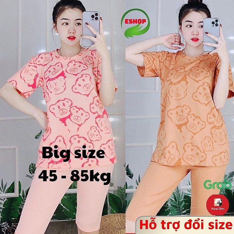 Đồ bộ nữ đồ mặc nhà đồ ngủ dễ thương mùa hè quần lửng gấu in cao cấp thun thể thao bigsize cotton trung niên ESHOP AD18