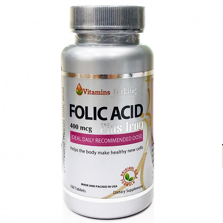 Folic Acid 400mcg Plus Iron, bổ sung sắt và folic (100 viên) | KBM01