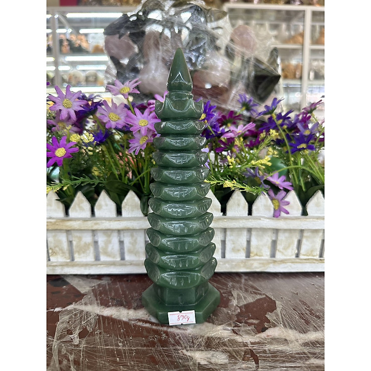 Tháp Văn Xương 9 tầng phong thủy đá thạch anh xanh Aventurine cầu công danh tài lộc
