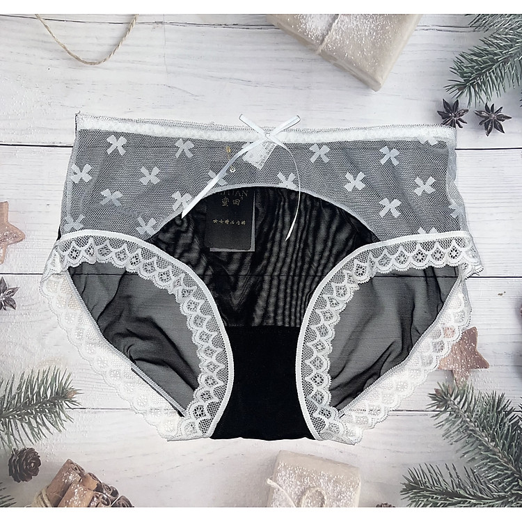 Quần Lót Nữ 6865 Ren Lưới Đính Nơ Lưng Cao Xinh Xắn