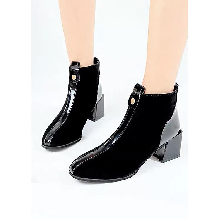 Giày Bốt Nữ Da Lộn Viền Da Gót Vuông Cao 5cm