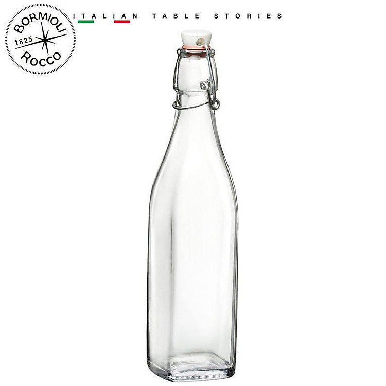 Chai thủy tinh vuông Swing Bormioli Rocco 125ml – 250ml – 500ml – 1L | Nắp cài kín hơi, đựng mật ong – nước uống – nước ép