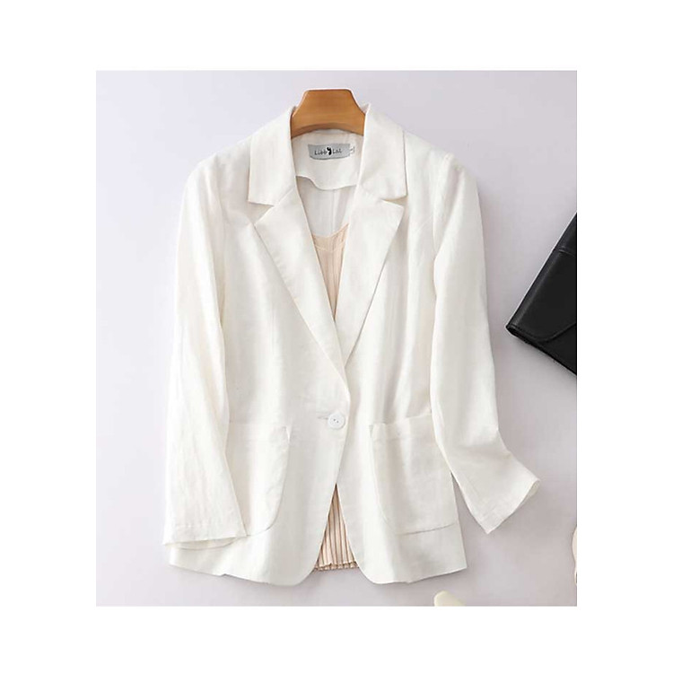 Áo Vest Blazer Nữ Trắng Linen Dài Tay