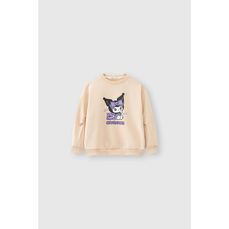 Aó nỉ cổ tròn bé gái in hình Kuromi Chiho size 100-130 cm