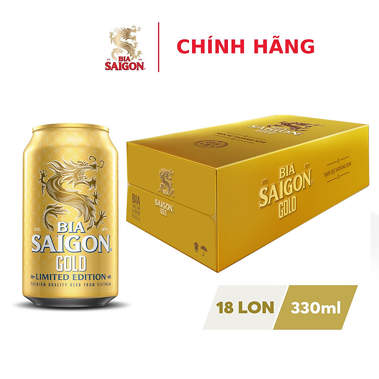 Thùng 18 Lon Bia SAIGON GOLD 330ml