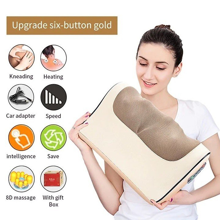 Gối massage cổ vai gáy, máy massage hồng ngoại 20 bi cao cấp