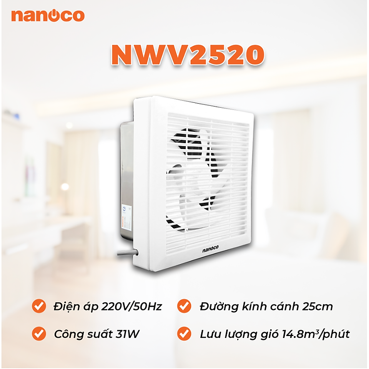 Quạt Thông Gió Gắn Tường 1 Chiều Nanoco NWV2520 - Hàng Chính Hãng