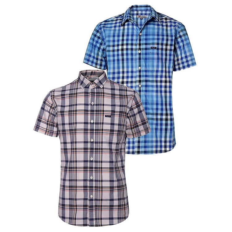 Bộ 2 Áo Sơ Mi Nam Ngắn Tay Caro PiGo chuẩn phong cách SM030CR (Xanh, Xám)