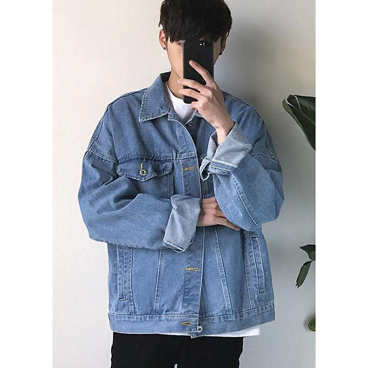 Áo Khoác Jean Nam Mạnh Mẽ Cuốn Hút - Đen Trơn Đính Thông Điệp Bí Ẩn TRA202