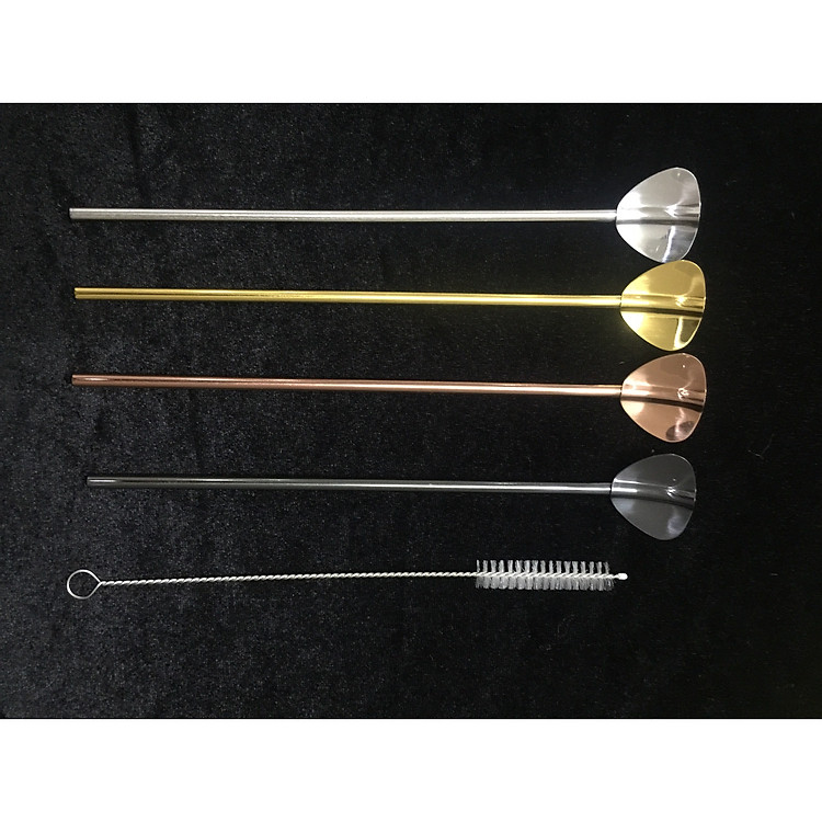 Thìa Ống Hút Inox #304 Cao Cấp Cánh Quạt 2 Trong 1 - Tặng Kèm Cọ Rửa