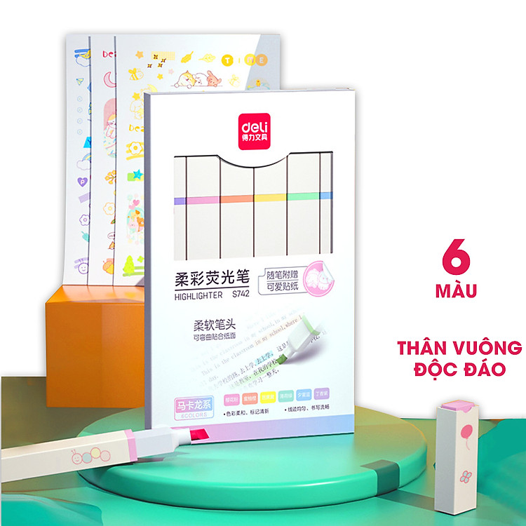 Bút Highlight Nhấn Dòng Macaron Deli (Hộp 6 chiếc) - Ảnh 2