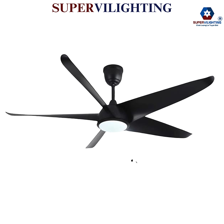 Quạt trần đèn 5 cánh động cơ Dc 6 cấp độ gió SuperVilighting Hàng chính hãng vân gỗ 999 điều khiển màu gỗ đen trắng