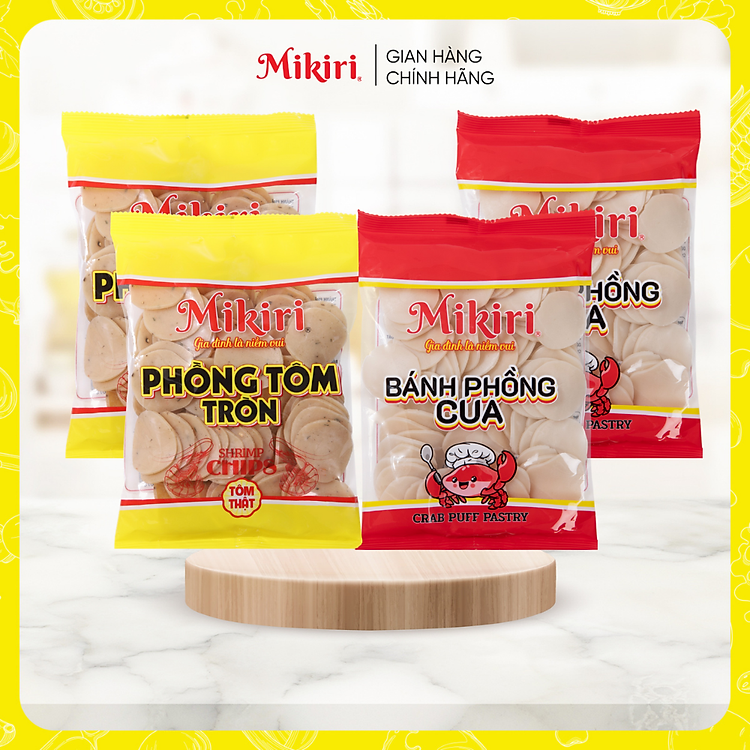 Bộ 4 bánh phồng Mikiri 2 phồng tôm + 2 phồng cua - nguyên liệu cho món ăn thêm ngon