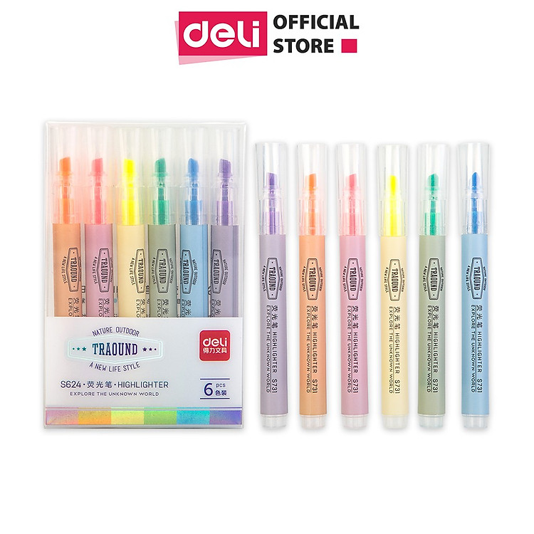 Bút dấu dòng dạ quang Deli – 6 chiếc/ hộp - S624