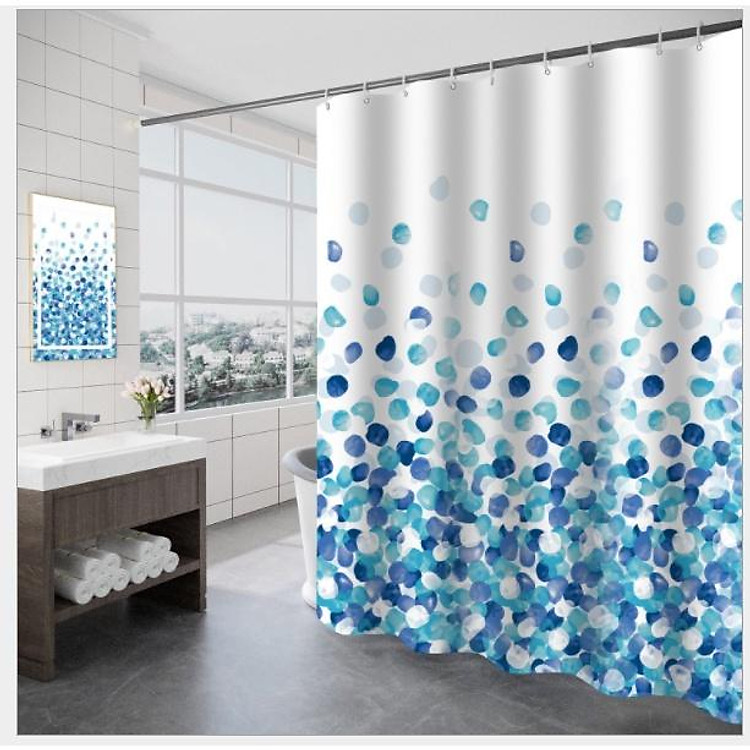 Rèm Phòng Tắm Chống Thấm Nước Cao Cấp - Họa tiết Cánh Hoa Xanh