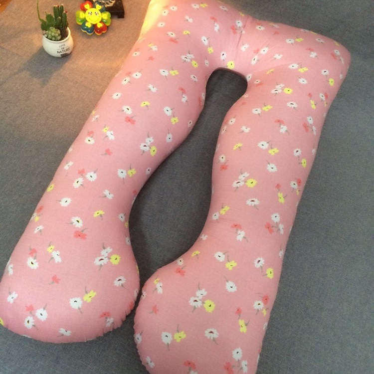 Gối ôm chữ U đa năng cho bà bầu - Hoa Cúc Hồng - Tặng kèm 1 móc khóa Houston