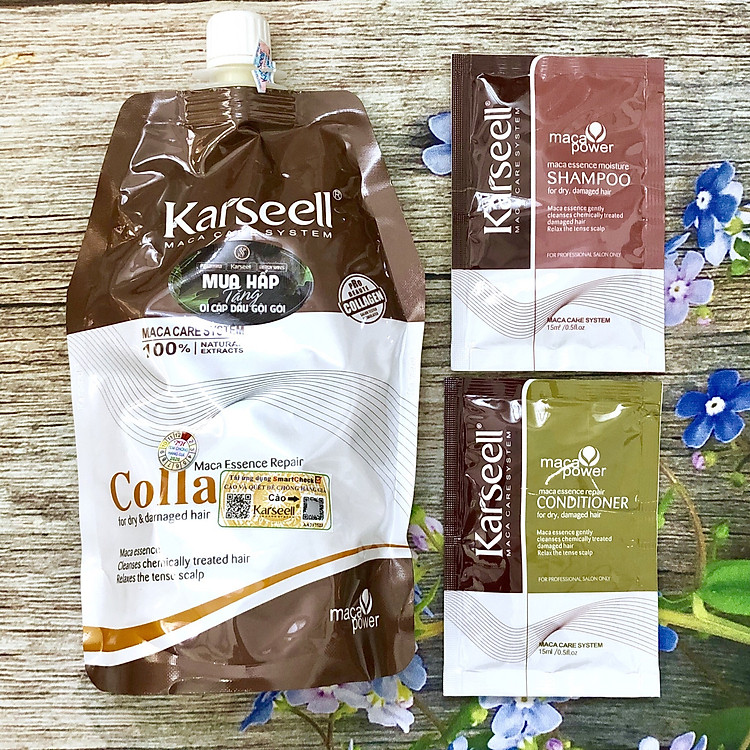 Kem ủ tóc Collagen Karseell Maca 500ml + Cặp gội xả gói 15mlx2
