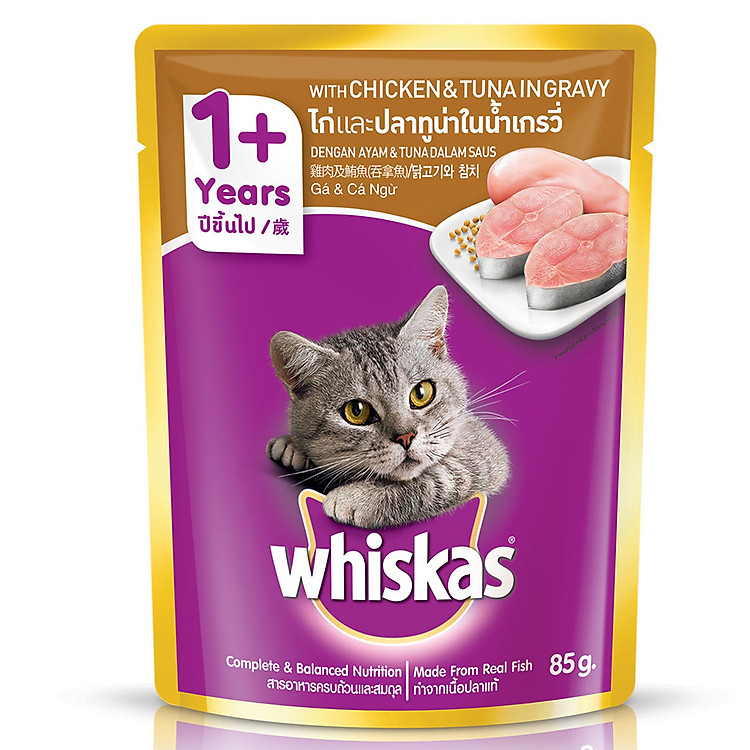 Combo 12 Gói Thức Ăn Cho Mèo Lớn Whiskas Vị Gà Và Cá Ngừ (85g)