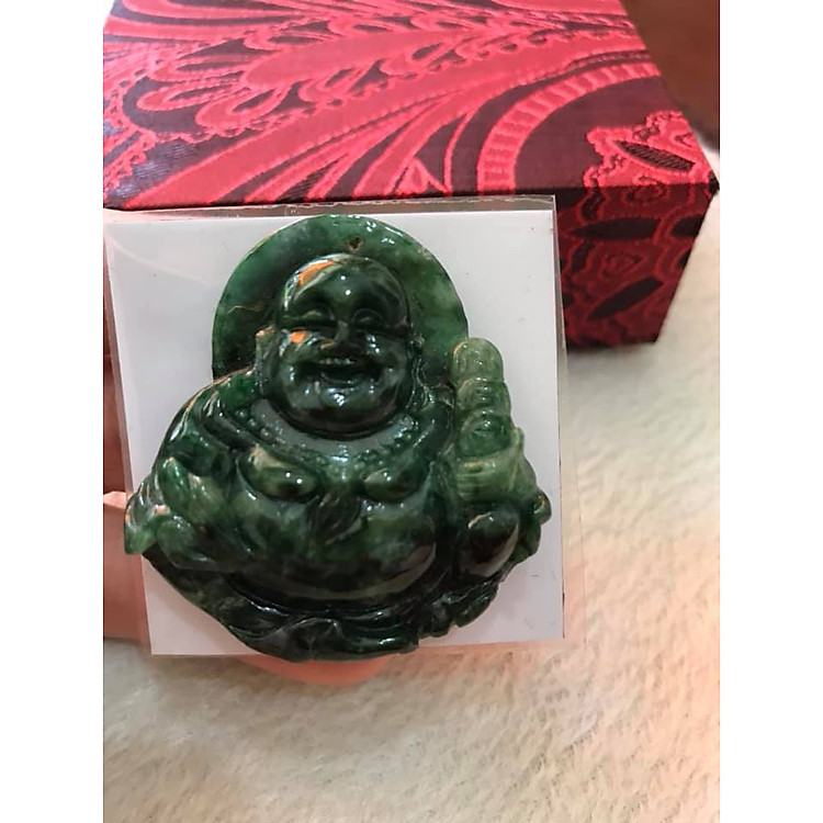 MẶT DÂY CHUYỀN PHẬT DI LẶC TO Cao 42mm x Ngang 44,5mm x Dầy 11mm CẦM THỎI VÀNG NHƯ Ý CƯỜI TƯƠI ĐÁ CẨM THẠCH TỰ NHIÊN XANH ĐẬM BÓNG ĐẸP NAM BỌC VÀNG LÊN LÀM MẶT DÂY CHUYỀN ĐẸP ĐẸP Ạ