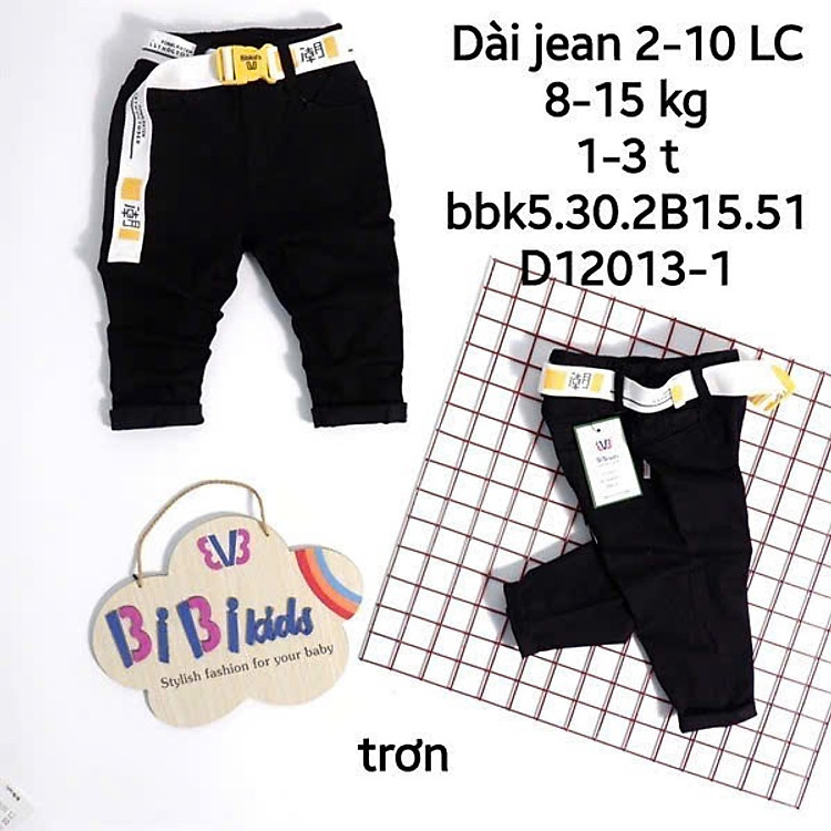 Quần jeans dài cho bé trai phối đồ đi chơi size 9-15kg chất jeans co giãn mềm thoải mái