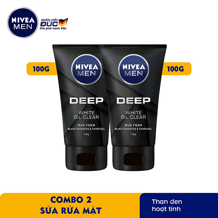 Combo 2 Sữa Rửa Mặt NIVEA MEN DEEP Than Đen Hoạt Tính Hút Nhờn Sáng Da - 84415
