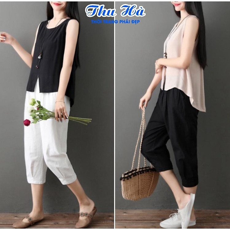 Set đồ bộ mặc nhà nữ Thu Hà áo ba lỗ quần kiểu Hàn Quốc trẻ trung phá cách H.06