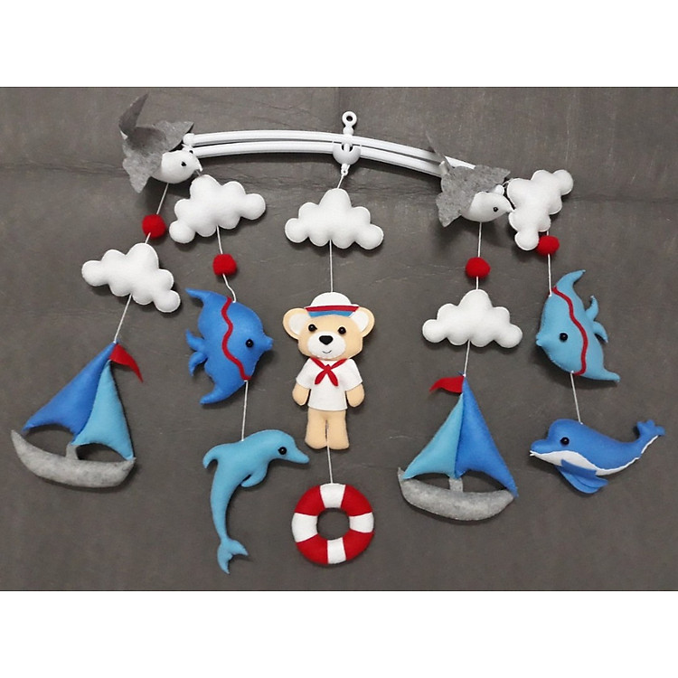 Combo treo nôi handmade màu sắc, thanh treo hộp nhạc thủy thủ gấu