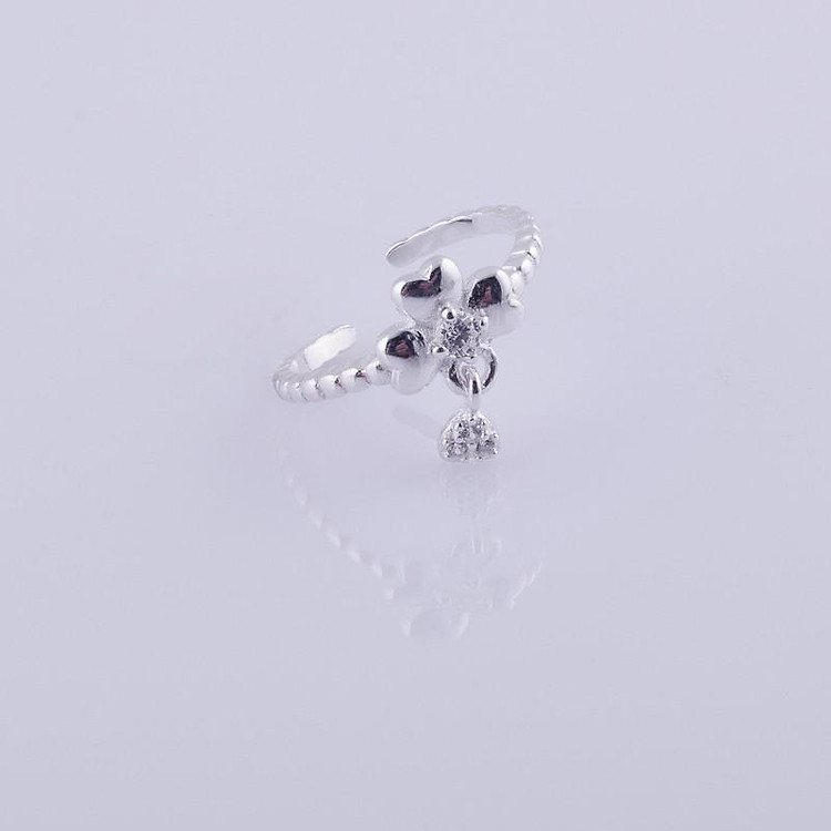 Nhẫn bạc Ý 925 Huệ Ngân - Mẫu mảnh cỏ bốn lá free size RR1372