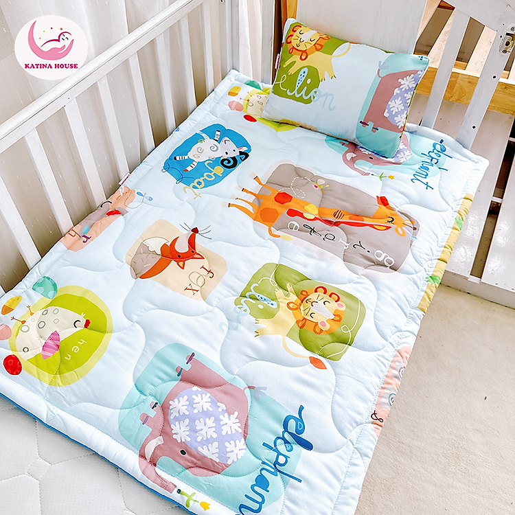 Combo nệm gối sơ sinh Katina House, bé đi nhà trẻ, vải tencel mát rượi, thấm hút và chống thấm tốt