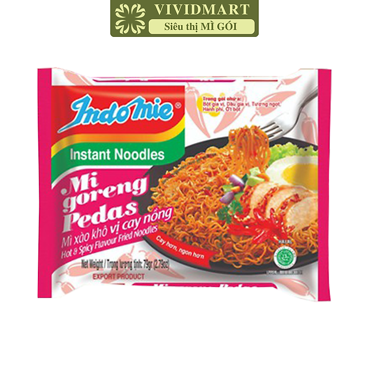 INDOFOOD - Mì xào khô Indomie Goreng vị Cay nồng, Mì Indomie vị Cay nồng, Mì xào Indomie, Mì Indomie Indonesia (79g/gói)