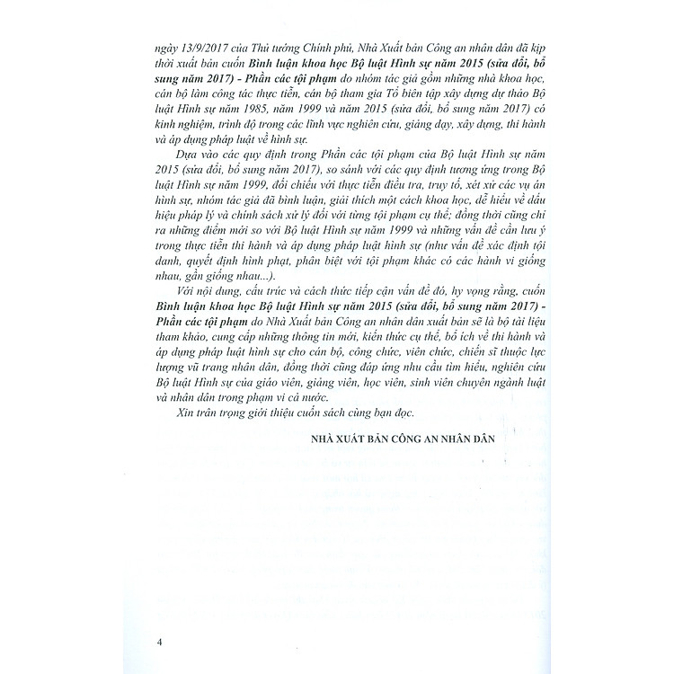 Bình Luận Khoa Học Bộ Luật Hình Sự Năm 2015 (Sửa Đổi, Bổ Sung Năm 2017) - Phần Các Tội Phạm (Tái bản có sửa chữa, bổ sung lần thứ ba) - Ảnh 4