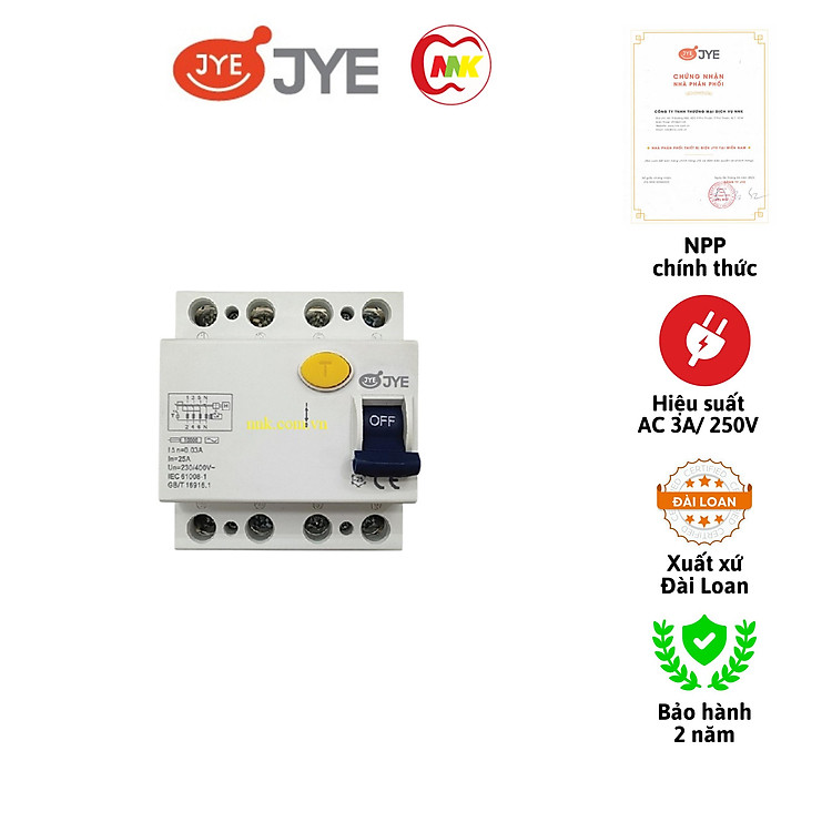 Cầu dao chống rò, chống giật JY-364S 4P 16A, 20A, 25A, 32A, 40A, 50A, 63A 30mA JYE hàng chính hãng