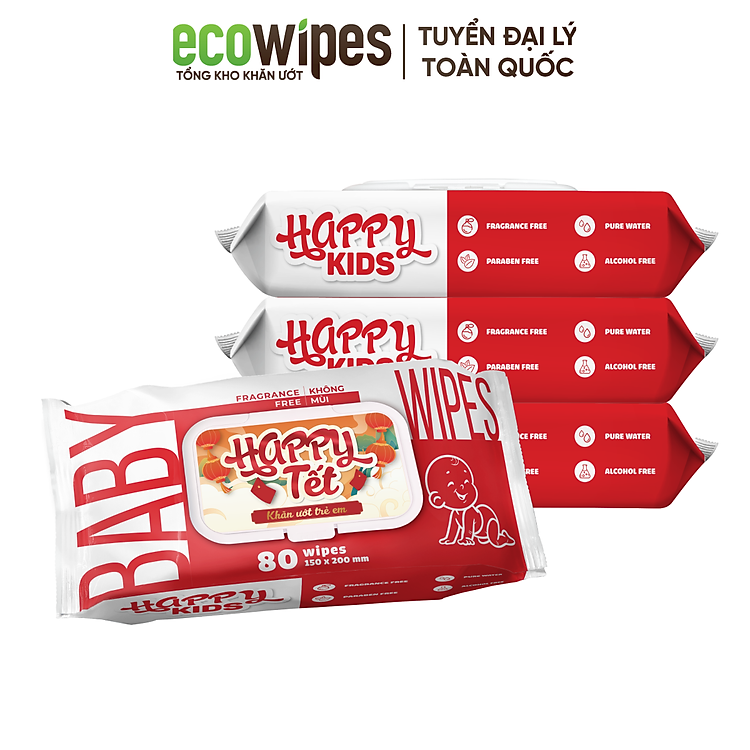 Thùng 10 gói khăn ướt Happy Kids Ưu đãi