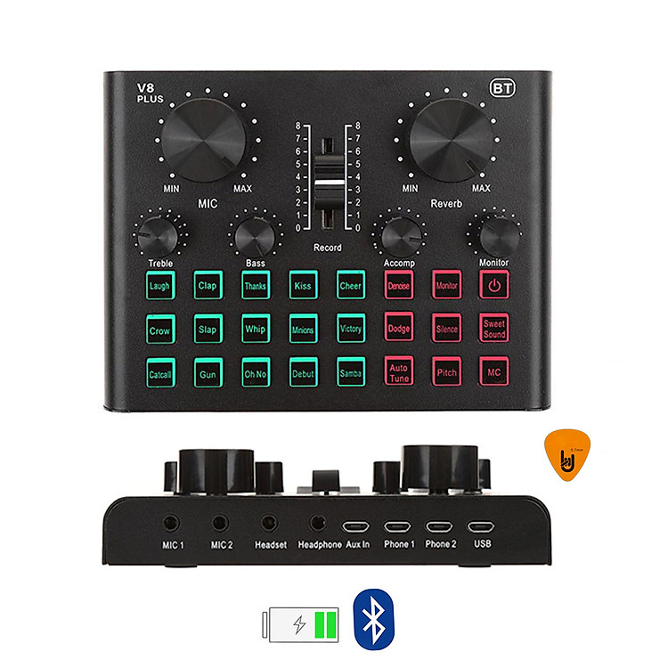 Sound Card Thu Âm Thanh, Livestream, Hát Karaoke Cuvave V8 Plus - Bluetooth, Pin Sạc USB Audio Interface Soundcard V8Plus - Kèm Móng Gẩy DreamMaker