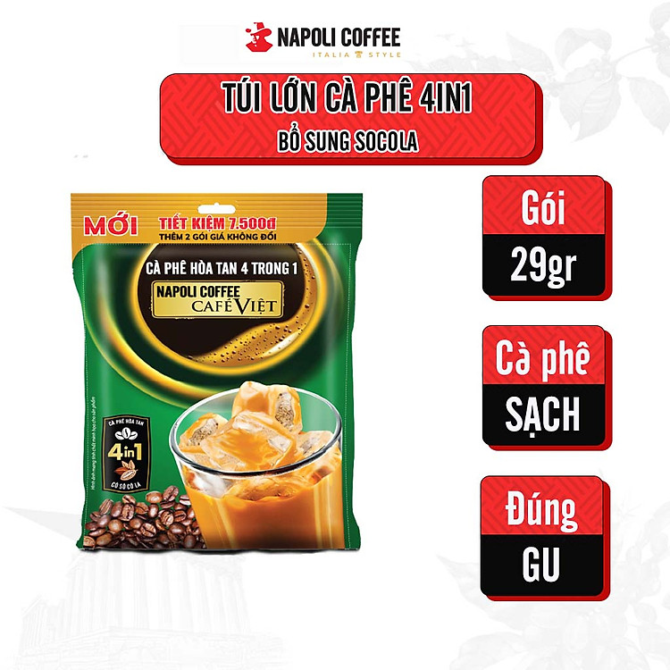 Cà Phê CAPPUCCINO Napoly Coffee Arabica/Robusta Hòa Tan Giữ Hương Vị Cà Phê, Đậm Đà, Thơm Béo Của Sữa - Túi 18 Gói x29g